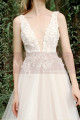 Sleeveless Embroidered Plunging V-neck White Wedding Gowns - Ref M1286 - 03