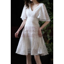 Beautiful White Short Lace Bridal Gowns With Ruffle Sleeve - Ref M1294 - 03