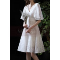 Beautiful White Short Lace Bridal Gowns With Ruffle Sleeve - Ref M1294 - 05