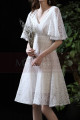 Beautiful White Short Lace Bridal Gowns With Ruffle Sleeve - Ref M1294 - 05