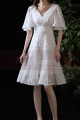 Beautiful White Short Lace Bridal Gowns With Ruffle Sleeve - Ref M1294 - 06