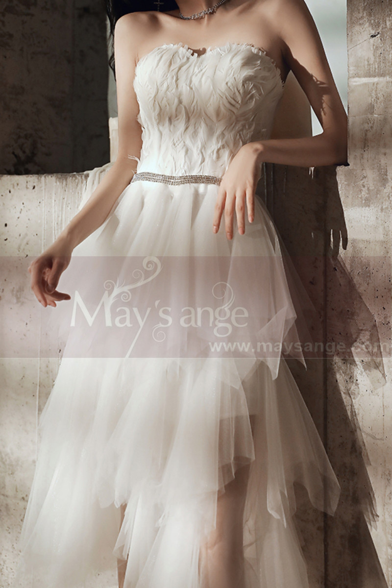Beautiful Strapless Elegant Wedding Dresses Asymmetrical Tulle Skirt - Ref M1296 - 01