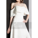 Robe Mariage Civil Simple Blanc Bretelle Et Décolleté Volant - Ref M1301 - 04