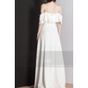 Robe Mariage Civil Simple Blanc Bretelle Et Décolleté Volant - Ref M1301 - 05