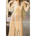 Illusion Long Sleeve Lace Champagne Oriental Evening Dress - Ref L2031 - 05