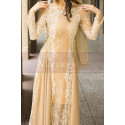 Robe De Soiree Orientale Champagne Manche Longue En Dentelle - Ref L2031 - 05