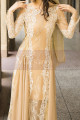 Illusion Long Sleeve Lace Champagne Oriental Evening Dress - Ref L2031 - 05