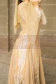 Illusion Long Sleeve Lace Champagne Oriental Evening Dress - Ref L2031 - 06