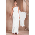 Longue Robe Blanche Mariage Style Sari Indien En Mousseline - Ref M1307 - 02