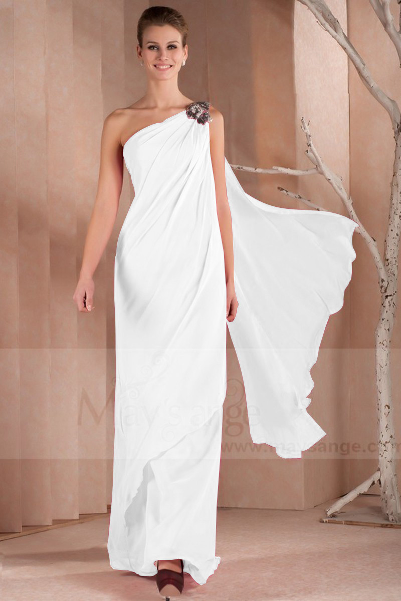 Longue Robe Blanche Mariage Style Sari Indien En Mousseline - Ref M1307 - 01