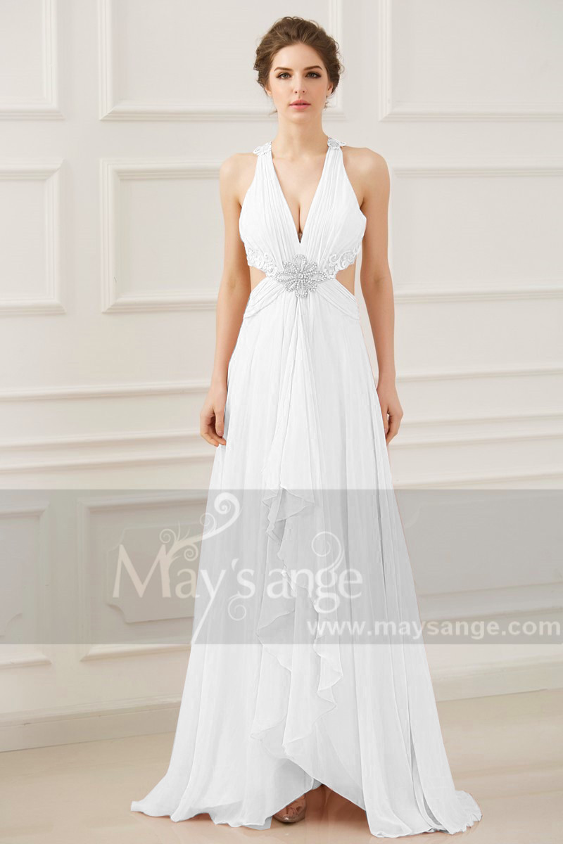Beautiful Backless Wedding Dress White Pretty Cutout Waist - Ref M1311 - 01