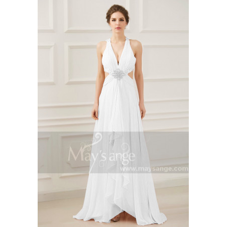 Robe Longue Pour Mariage Blanche A Découpe Dos Nu Dentelle