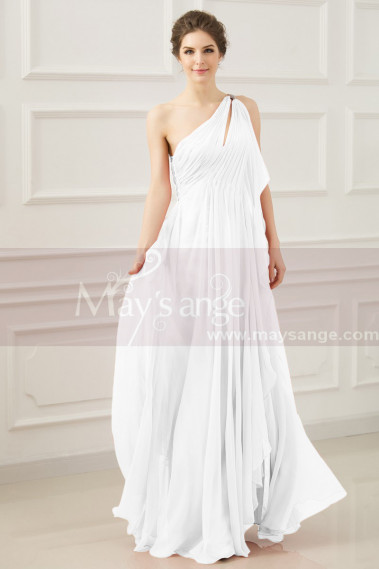 Robe Mariée Asymétrique Grec Haut Plissé Mousseline Blanche - M1316 #1