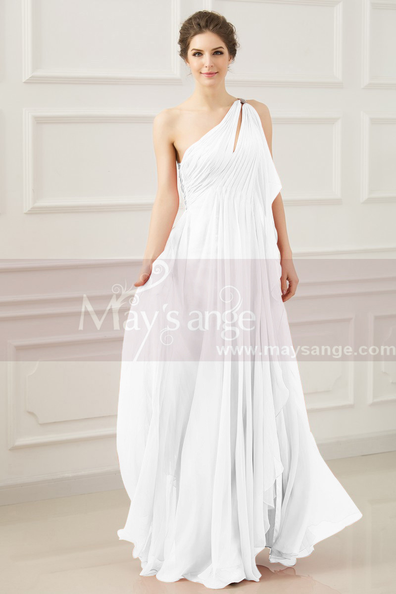 Robe Mariée Asymétrique Grec Haut Plissé Mousseline Blanche - Ref M1316 - 01