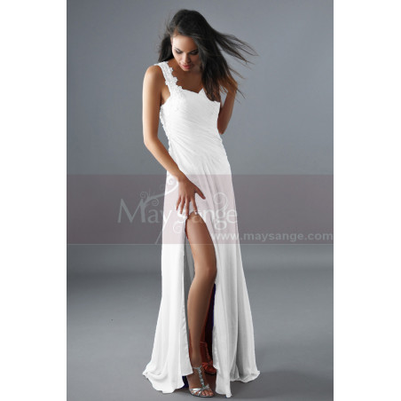 Pleated Chest One Strap Sleeveless Wedding Dress With Slit