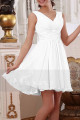 Satin Belt Draped V Neck Short White Dress For Civil Wedding - Ref M1313 - 02
