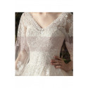 Gorgeous V Lace Sparkling Neckling Long Sleeve Wedding Dress - Ref M1304 - 05