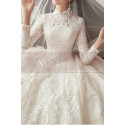 Luxury Long Illusion Sleeve Lace Bridal Gowns With High Neck - Ref M1305 - 02