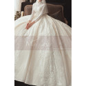 Luxury Long Illusion Sleeve Lace Bridal Gowns With High Neck - Ref M1305 - 03