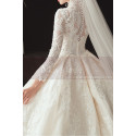 Luxury Long Illusion Sleeve Lace Bridal Gowns With High Neck - Ref M1305 - 04