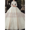 Luxury Long Illusion Sleeve Lace Bridal Gowns With High Neck - Ref M1305 - 05