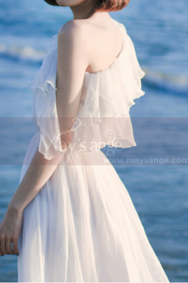 Elastic Top And Waist White Boho Beach Civil Wedding Dress - L2044 #1