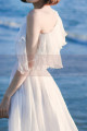 Elastic Top And Waist White Boho Beach Civil Wedding Dress - Ref L2044 - 02