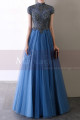 Blue Formal Dresses With Classy Top Lace And Short Sleeves - Ref L2045 - 03