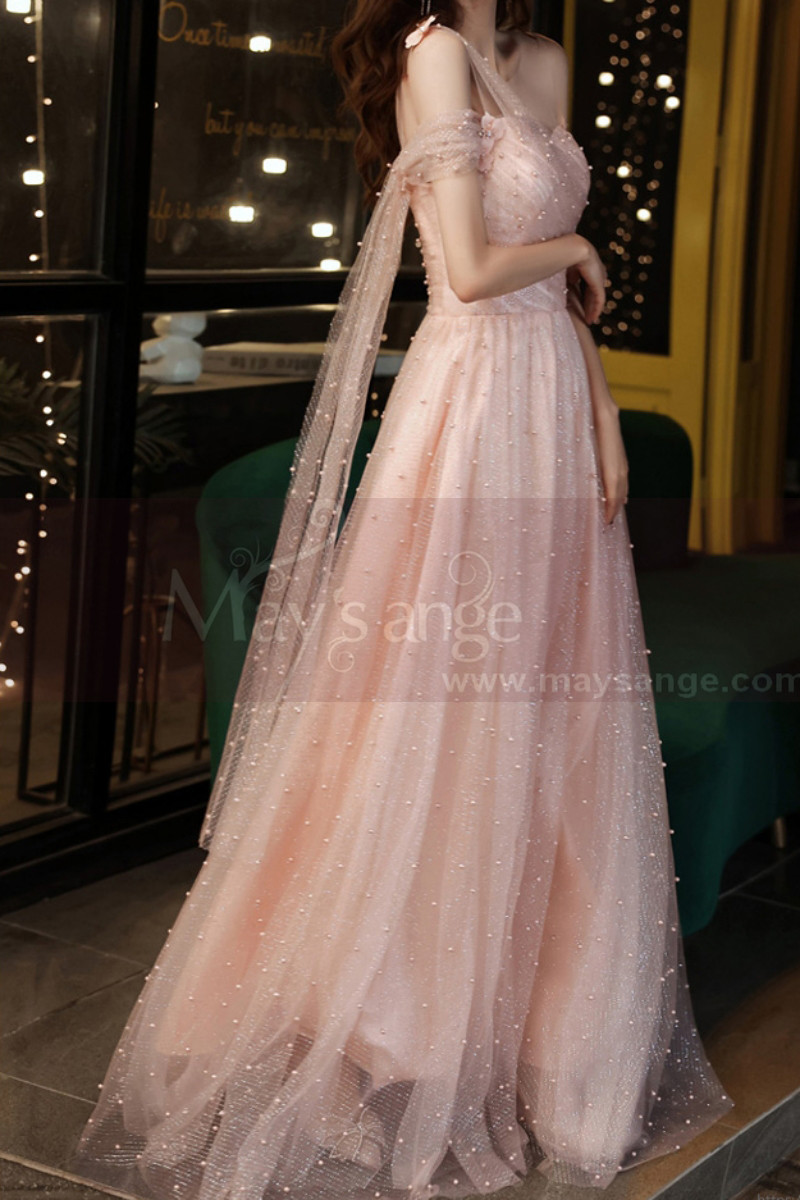 Jolie Robe Rose Pêche Pour Demoiselle D'honneur Haut Stylé - Ref L2046 - 01