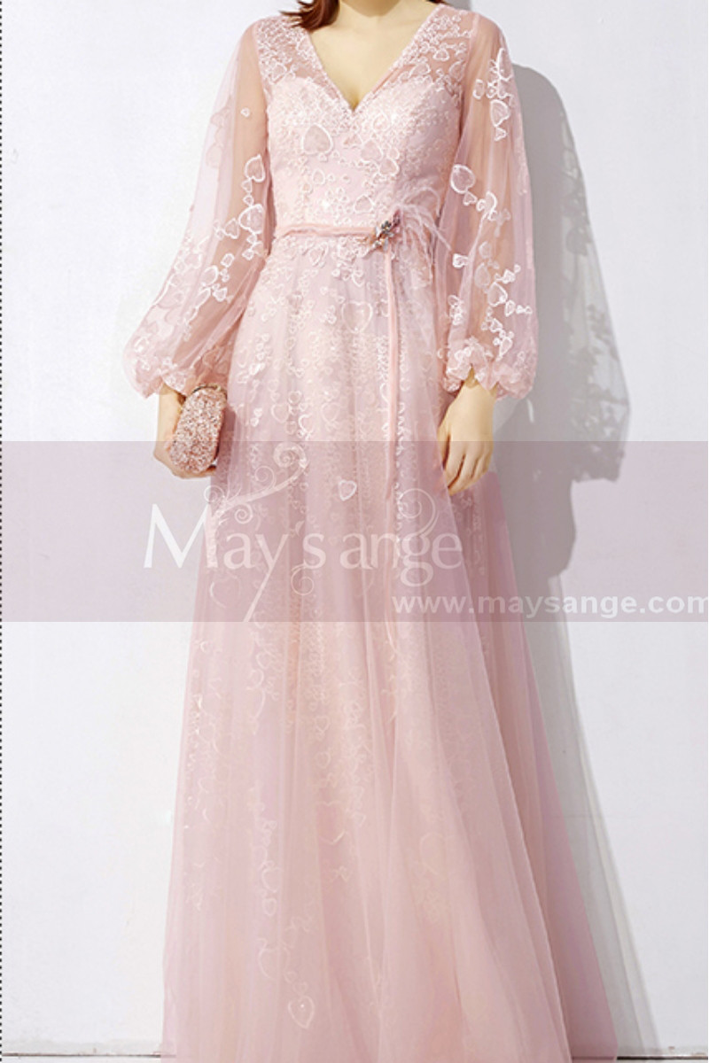 Light Pink Evening Dresses For Weddings Transparent Sleeves - Ref L2047 - 01