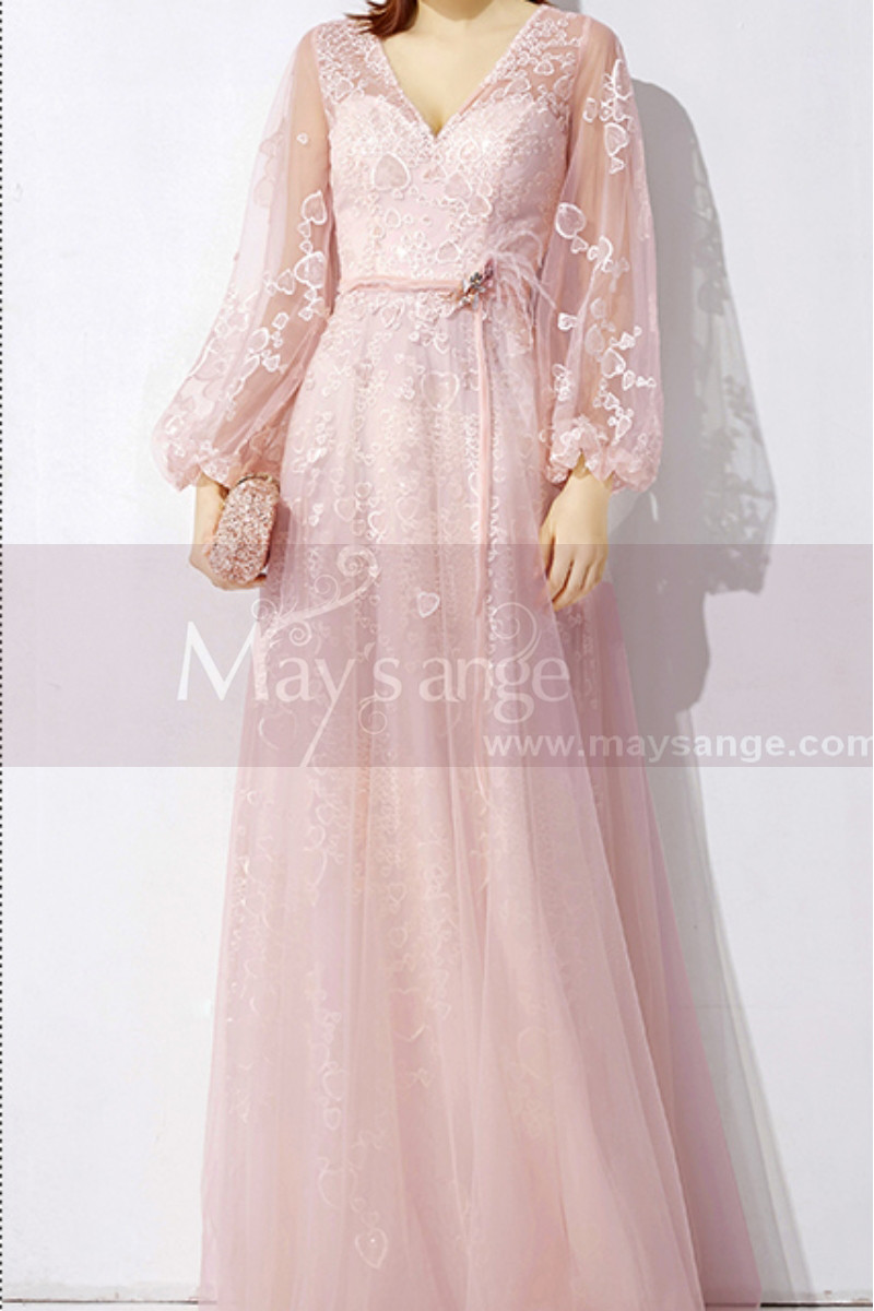 light pink ball gown with sleeves