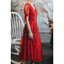 Lace Short Red Vintage Style Dress With V Neck And Sleeves - Ref L2054 - 02