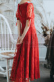 Robe Vintage Rouge En Dentelle Décolleté V Et Manches Courtes - Ref L2054 - 03