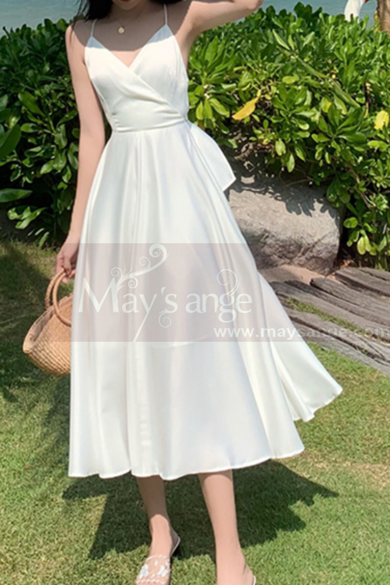 Beautiful Chiffon White Cocktail Dress With Sexy Crossed Back - Ref C2029 - 01