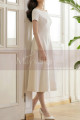 Thick Satin Off White Classy Wedding Dress With Short Sleeves - Ref M1308 - 02