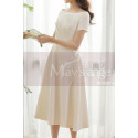 Robe Classe Pour Un Mariage Blanc Cassé Avec Manches Courtes - Ref M1308 - 03