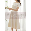 Thick Satin Off White Classy Wedding Dress With Short Sleeves - Ref M1308 - 03