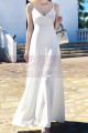 Long Backless White Beach Wedding Dresses With Thin Straps - Ref M1314 - 05