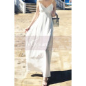 Long Backless White Beach Wedding Dresses With Thin Straps - Ref M1314 - 07