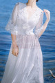 Robe Bohème Mariage Blanche En Dentelle Avec Manches Longues - Ref M1310 - 02