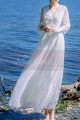 Long Sleeves Bohemian Lace Wedding Dress Scalloped Neckline - Ref M1310 - 03