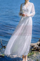 Robe Bohème Mariage Blanche En Dentelle Avec Manches Longues - Ref M1310 - 03