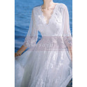 Long Sleeves Bohemian Lace Wedding Dress Scalloped Neckline - Ref M1310 - 04