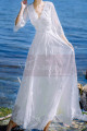 Robe Bohème Mariage Blanche En Dentelle Avec Manches Longues - Ref M1310 - 07