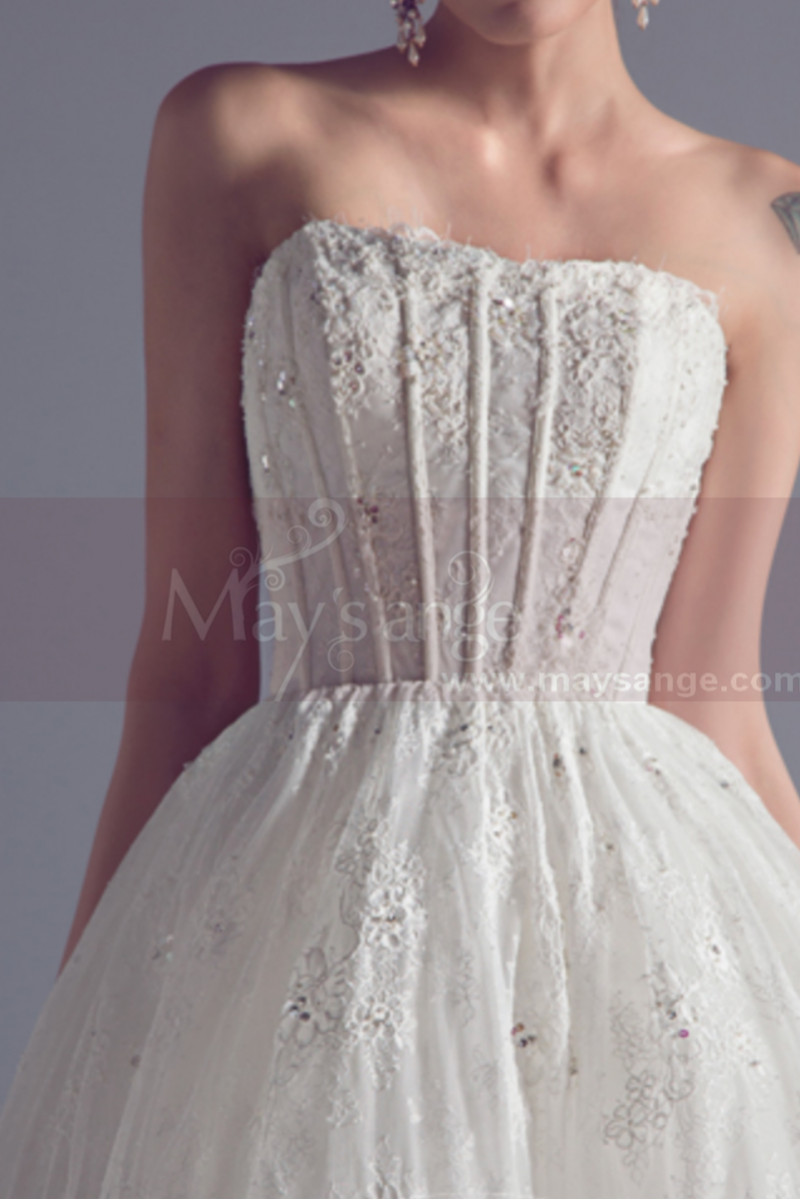 Rhinestone Lace White Strapless Wedding Dress Princess Style - Ref M1315 - 01