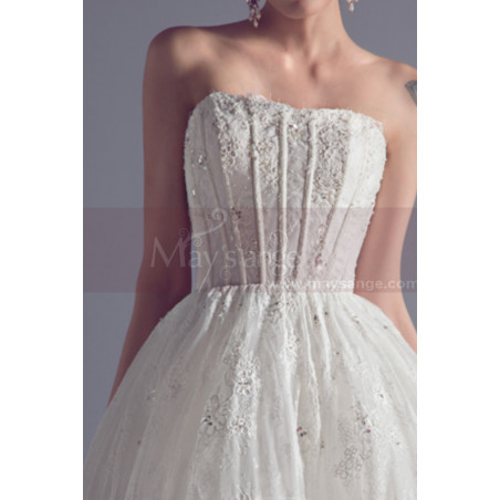 Robe Bustier Mariage Blanche Princesse En Dentelle Et Strass