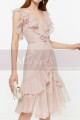 Short Chiffon Pink Cocktail Dress Ruffle Neckline And Skirt - Ref C2030 - 03