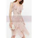Short Chiffon Pink Cocktail Dress Ruffle Neckline And Skirt - Ref C2030 - 05