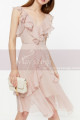 Short Chiffon Pink Cocktail Dress Ruffle Neckline And Skirt - Ref C2030 - 05