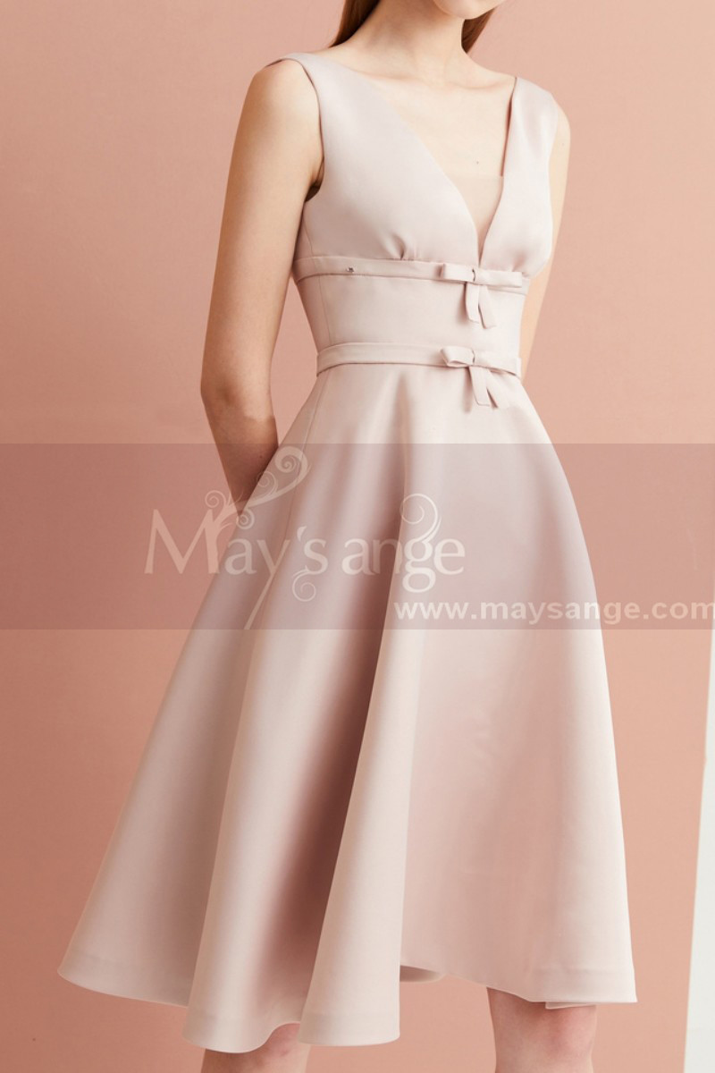 Elegant Princess Pink Satin Cocktail Dress Double Bow Belt - Ref C2031 - 01